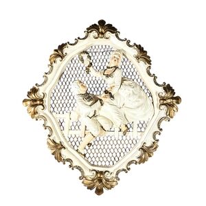 Vtg 1957 Chalkware Universal Staturary Plaque Renaissance Courting Couple